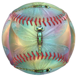Elegant Pastel Dragonfly Fractal Art, Softball