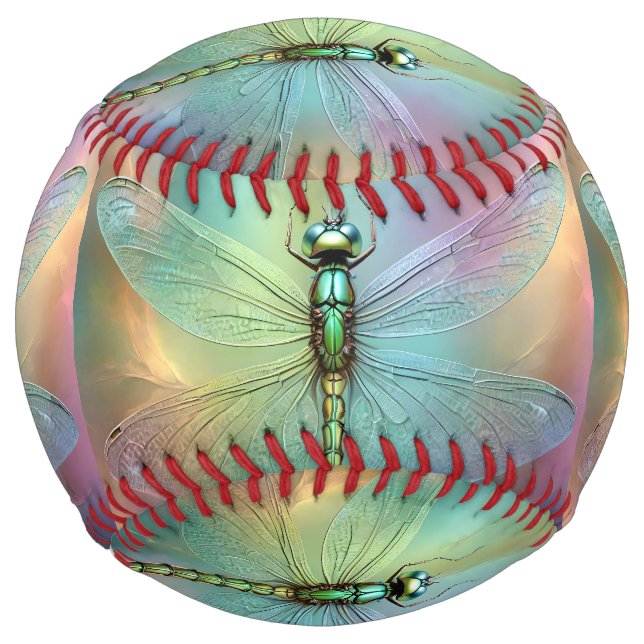 Elegant Pastel Dragonfly Fractal Art, Softball (Front)