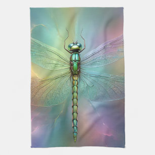 Elegant Pastel Dragonfly Fractal Art, Tea Towel