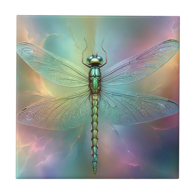 Elegant Pastel Dragonfly Fractal Art, Tile (Front)