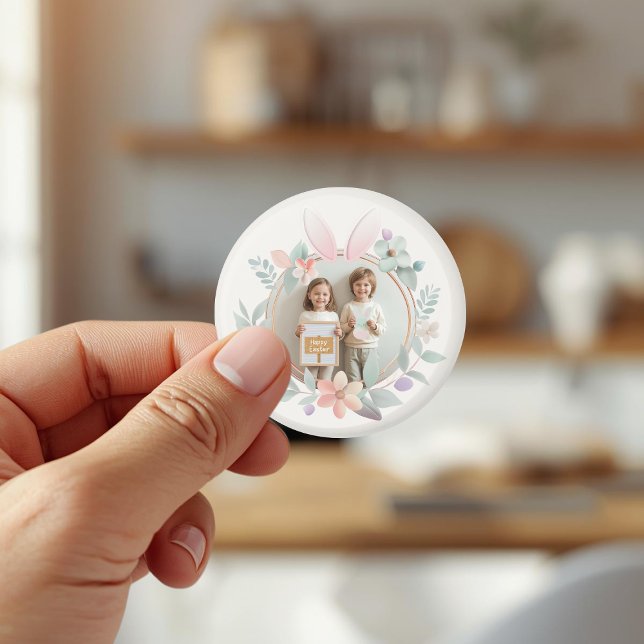 Elegant Pastel Easter Photo Frame with Bunny Ears  Magnet (Creator Uploaded)