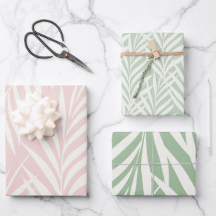Elegant Pastel Exotic Palm Leaves Pattern Wrapping Paper Sheet