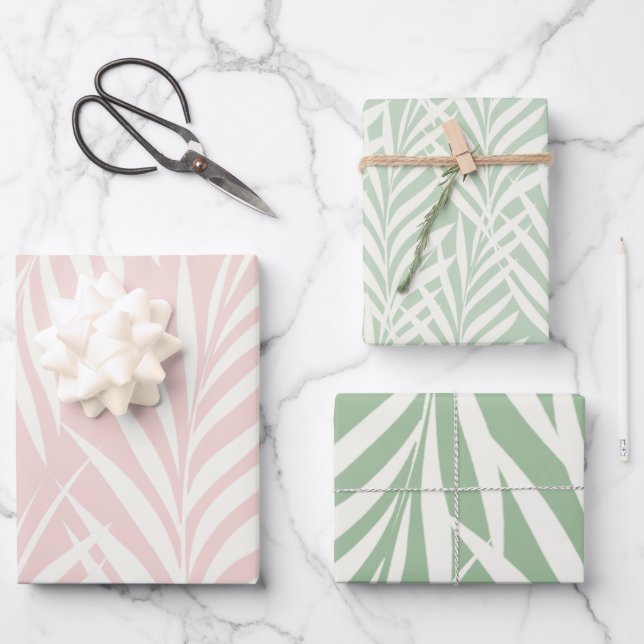 Elegant Pastel Exotic Palm Leaves Pattern Wrapping Paper Sheet (Front)