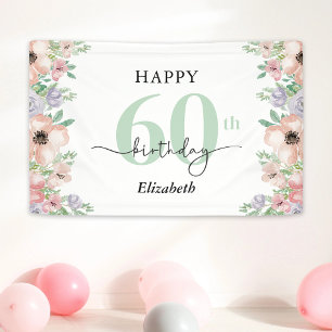 Elegant Pastel Floral 60th Birthday Party  Banner