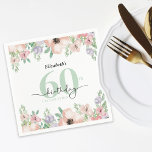 Elegant Pastel Floral 60th Birthday Party Napkin<br><div class="desc">This elegant 60th birthday party paper napkin features soft pastel watercolor flowers framing the top and bottom. The design combines modern typography with trendy handwriting calligraphy,  creating a refined and stylish look—perfect for celebrating a special woman’s milestone birthday.</div>