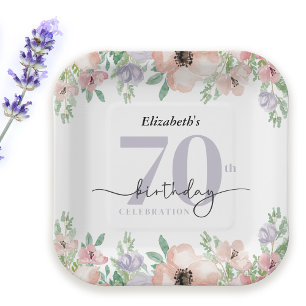 Elegant Pastel Floral 70th Birthday Party Paper Plate