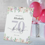 Elegant Pastel Floral 70th Birthday Party Welcome Pedestal Sign<br><div class="desc">Welcome guests in style with this elegant 70th birthday party pedestal sign featuring soft pastel watercolor flowers framing the top and bottom. The design combines modern typography with modern calligraphy,  creating a refined and stylish look—perfect for celebrating a special woman’s milestone birthday.</div>