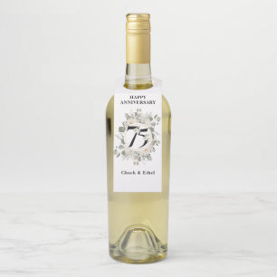 Elegant Pastel Floral 75th ANNIVERSARY Bottle Tag