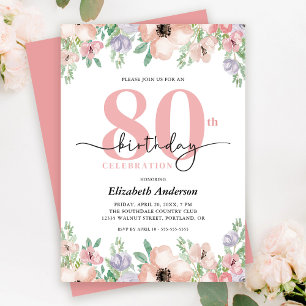 Elegant Pastel Floral 80th Birthday Party Invitation