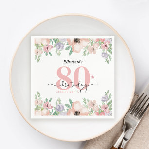 Elegant Pastel Floral 80th Birthday Party Napkin