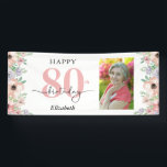 Elegant Pastel Floral 80th Birthday Party Photo  Banner<br><div class="desc">Say Happy Birthday in style with this elegant 80th birthday party sign,  featuring a graceful watercolor floral border along the sides and space for a photo of the honoree. Soft pastel shades of peach and purple add a delicate,  feminine touch—perfect for celebrating a special woman’s milestone birthday.</div>