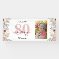 Elegant Pastel Floral 80th Birthday Party Photo 