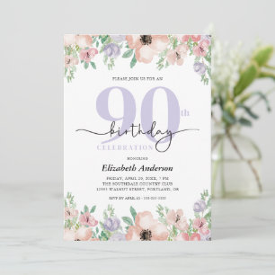 Elegant Pastel Floral 90th Birthday Invitation
