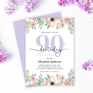 Elegant Pastel Floral 90th Birthday Invitation