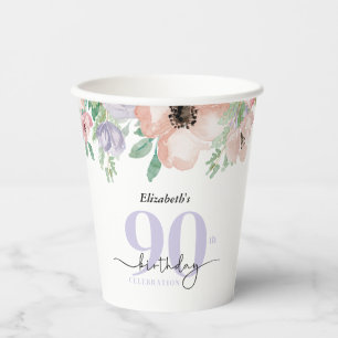 Elegant Pastel Floral 90th Birthday Party Paper Cups