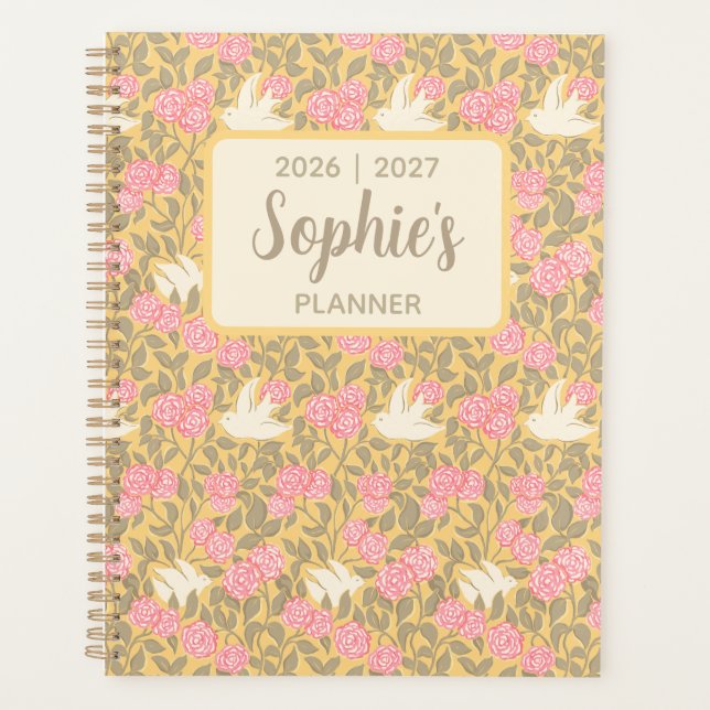 Elegant Pastel Floral Bird Academic Year Planner (Front)