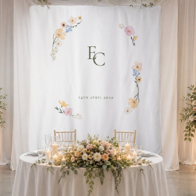 Elegant Pastel Floral Boho Monogram Wedding Tapestry (Elegant Pastel Floral Boho Monogram Wedding Tapestry)