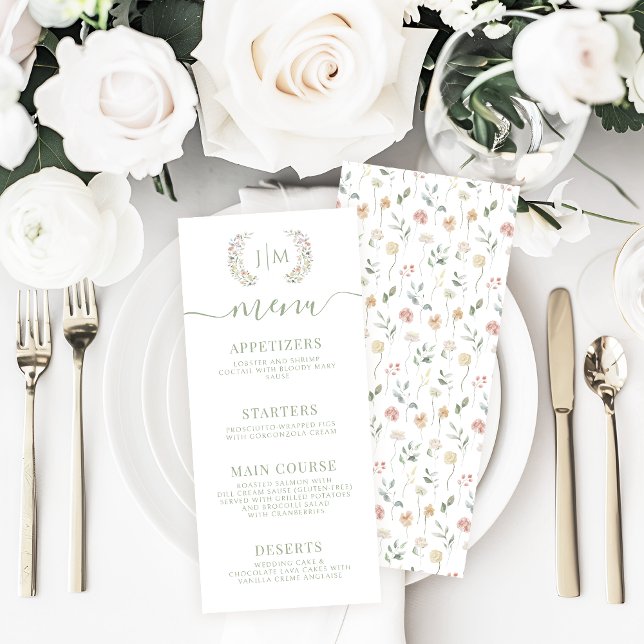 Elegant Pastel Floral Botanical Wedding Menu Cards (Creator Uploaded)