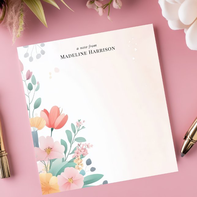 Elegant Pastel Floral Bouquet Personalised Name Notepad (Creator Uploaded)