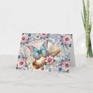Elegant Pastel Floral Butterfly Note Card