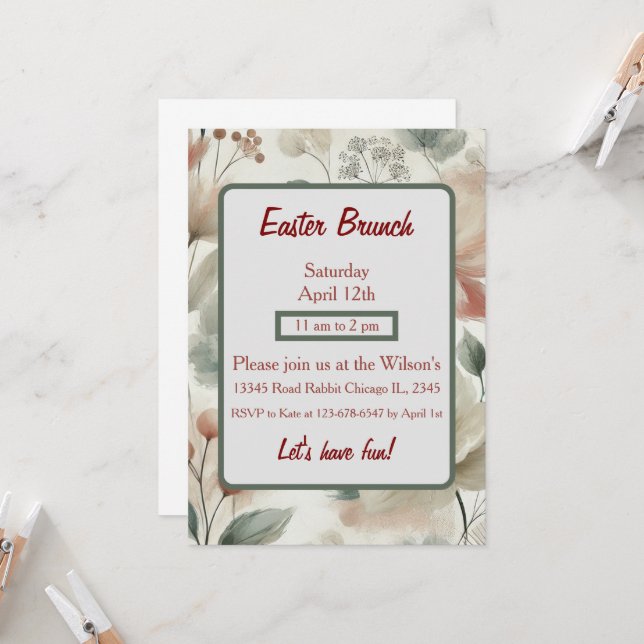 Elegant Pastel Floral Easter Brunch Invitation (Front/Back In Situ)