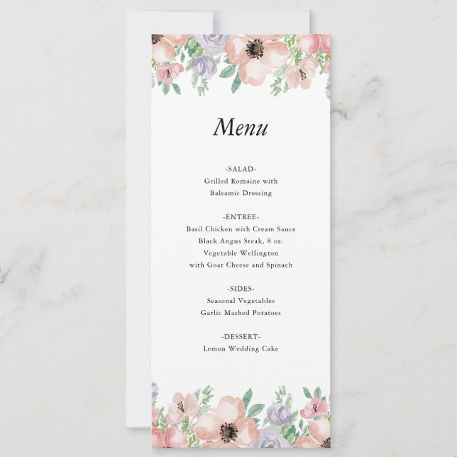 Elegant Pastel Floral Event Menu Card (Front)