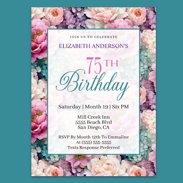 Elegant Pastel Floral Garden 75th Birthday Invitation (Creator Uploaded)