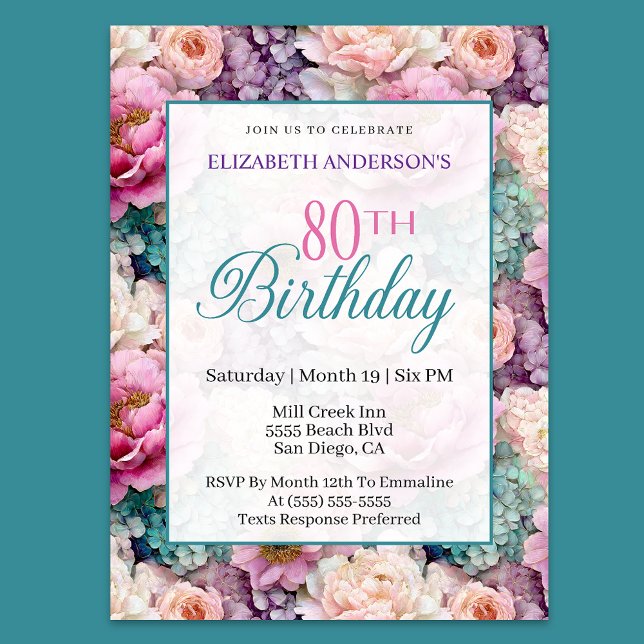 Elegant Pastel Floral Garden 80th Birthday Invitation (Creator Uploaded)