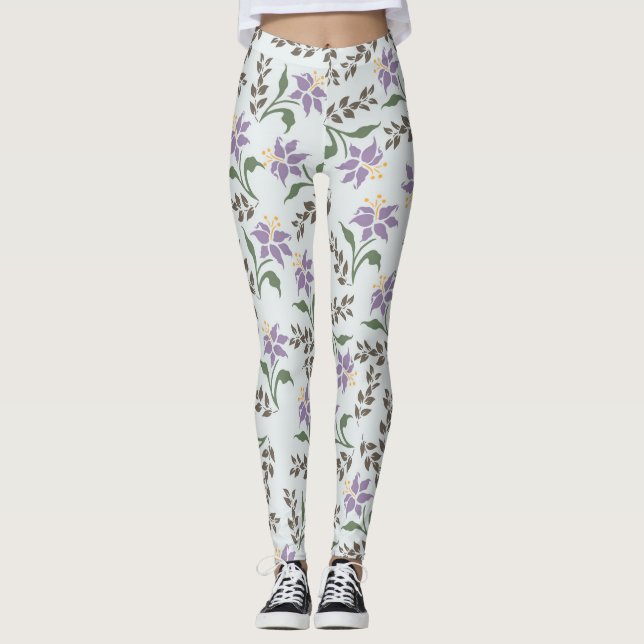 Elegant Pastel Floral Leggings (Front)