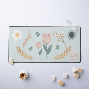 Elegant Pastel Floral Modern Monogram Desk Mat