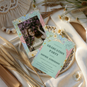 Elegant Pastel Floral Photo Graduation Party Invitation