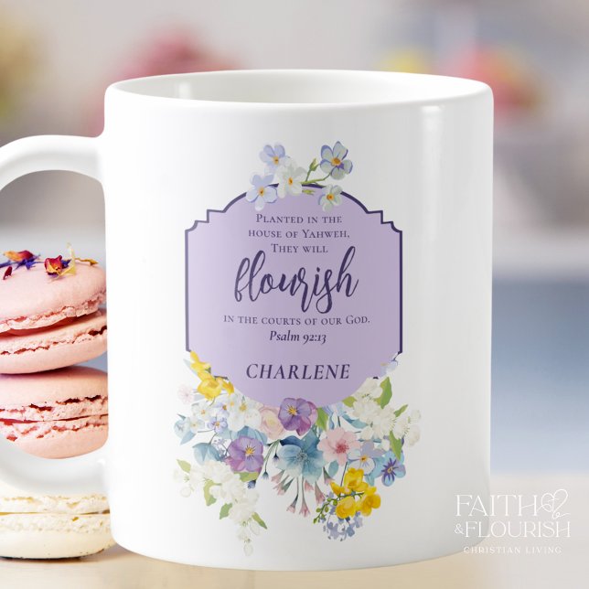 Elegant Pastel Floral Scripture Verse Personalised Coffee Mug (Creator Uploaded)