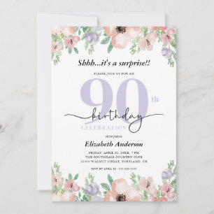 Elegant Pastel Floral Surprise 90th Birthday Party Invitation