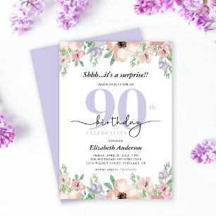 Elegant Pastel Floral Surprise 90th Birthday Party Invitation