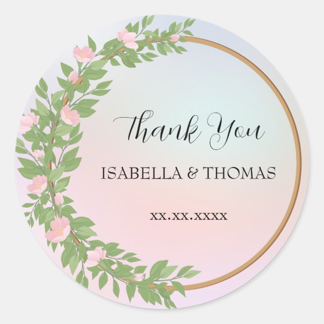 Elegant pastel floral Thank You Wedding party Classic Round Sticker (Front)
