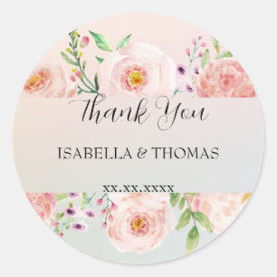 Elegant pastel floral Thank You Wedding party Classic Round Sticker