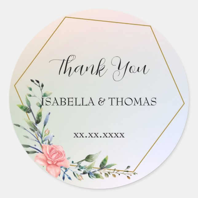 Elegant pastel floral Thank You Wedding party Classic Round Sticker (Front)