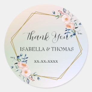 Elegant pastel floral Thank You Wedding party Classic Round Sticker