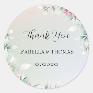 Elegant pastel floral Thank You Wedding party Classic Round Sticker