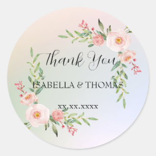 Elegant pastel floral Thank You Wedding party Classic Round Sticker