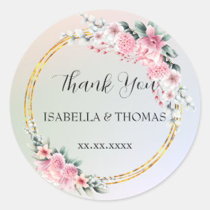 Elegant pastel floral Thank You Wedding party Classic Round Sticker