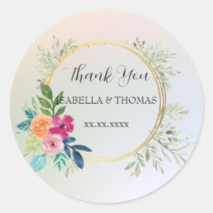 Elegant pastel floral Thank You Wedding party Classic Round Sticker