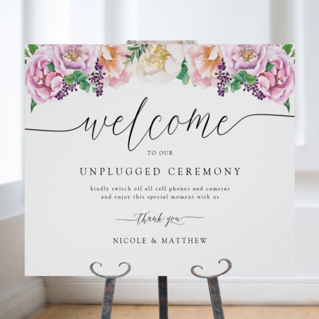 Elegant Pastel Floral  Unplugged Ceremony Sign (Creator Uploaded)