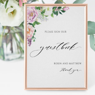 Elegant Pastel Floral Wedding Guestbook Sign
