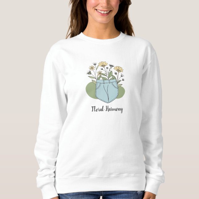 Elegant Pastel Flower Line Art, Minimal Aesthetic Sweatshirt (Front)