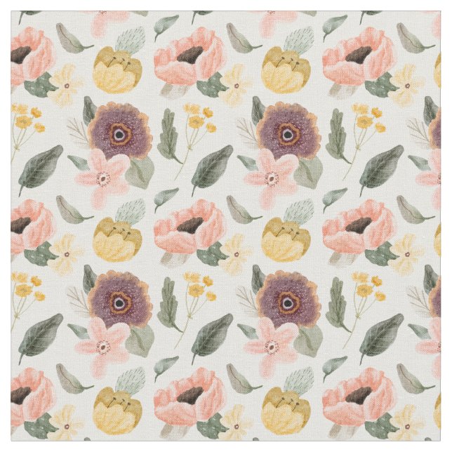 Elegant pastel flower pattern l Feminine l Pink Fabric (Close Up)