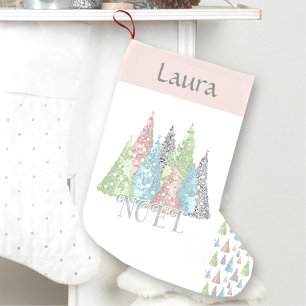 Elegant Pastel Glitter Christmas Tree Stocking