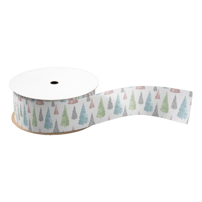 Elegant Pastel Glitter Trees Christmas  Grosgrain  Grosgrain Ribbon (Spool)