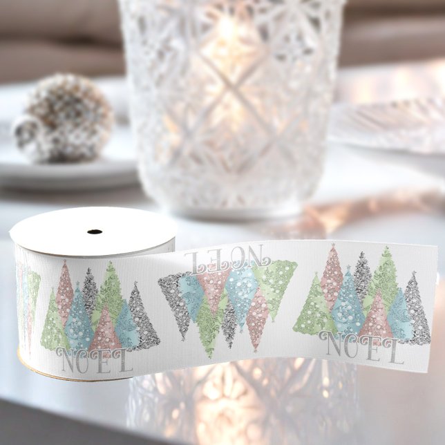Elegant Pastel Glitter Trees Christmas  Grosgrain Ribbon (Elegant Pastel Glitter Trees Christmas Grosgrain Ribbon)