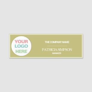 Elegant Pastel Golden Beige Custom Logo Text Name Tag